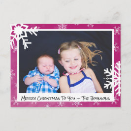Weihnachts Magenta Snowflakes Familienfoto Karte