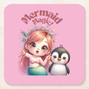 Weihnachts Magic Card mit Pinguin Spaß Rechteckiger Pappuntersetzer