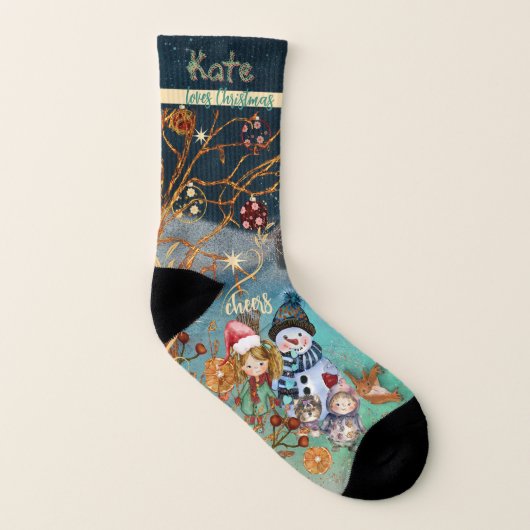 Weihnachts-Magie-blaue Multiprint-Socken Socken (Links - Innen)