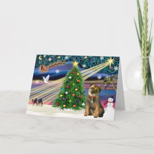 Weihnachts-Magie-Grenze Terrier Feiertagskarte (Vorderseite)