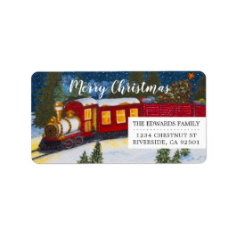 Weihnachts-Magie Vintage Red Steam Train Labels Adressaufkleber