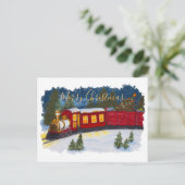 Weihnachts-Magie Vintager Rotdampfzug Postkarte (Stehend Vorderseite)