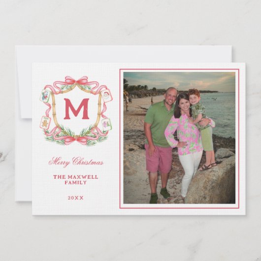 Weihnachts-Mahjong mit Prep-Style | Monogramm-Foto Einladung (Vorderseite)