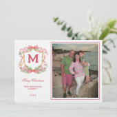 Weihnachts-Mahjong mit Prep-Style | Monogramm-Foto Einladung (Stehend Vorderseite)