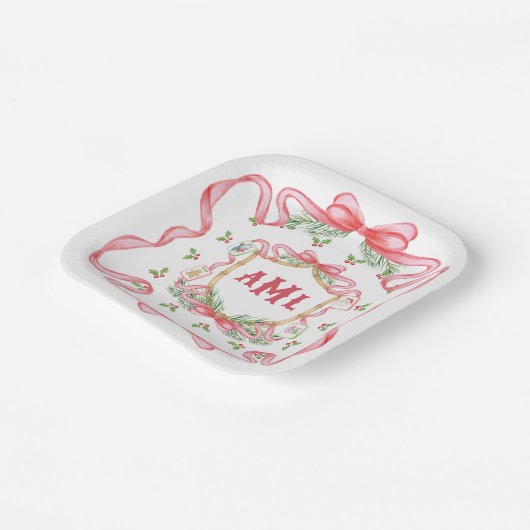 Weihnachts-Mahjong | Monogramm Pappteller (Gewinkelt)