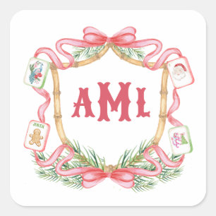 Weihnachts-Mahjong Monogramm Quadratischer Aufkleber