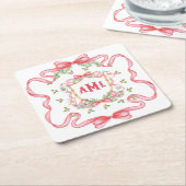 Weihnachts-Mahjong | Monogramm Rechteckiger Pappuntersetzer (angewinkelt)