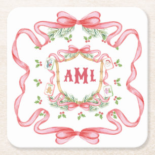 Weihnachts-Mahjong Monogramm Rechteckiger Pappuntersetzer
