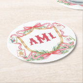 Weihnachts-Mahjong | Monogramm Runder Pappuntersetzer (Angewinkelt)