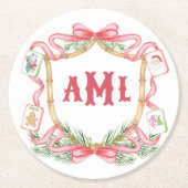 Weihnachts-Mahjong | Monogramm Runder Pappuntersetzer (Vorderseite)