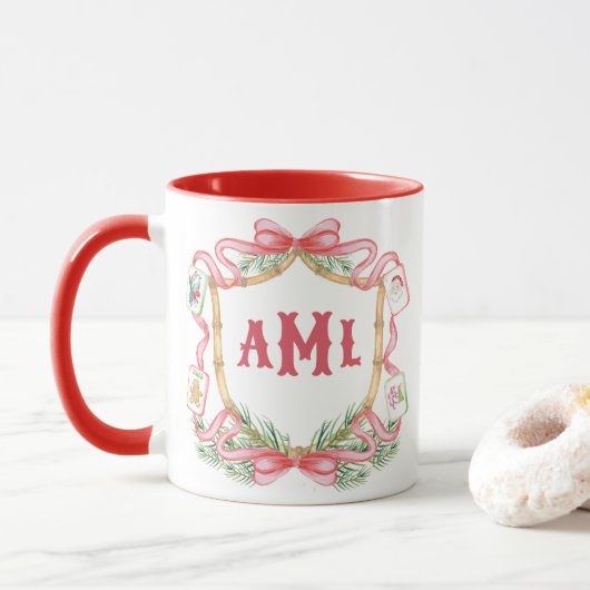 Weihnachts-Mahjong | Monogramm Tasse (Mit Donut)