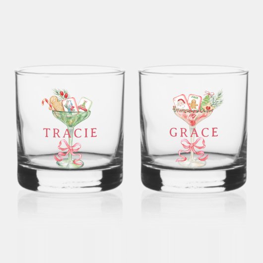 Weihnachts-Mahjong | Monogramm Whiskyglas (Vorderseite)
