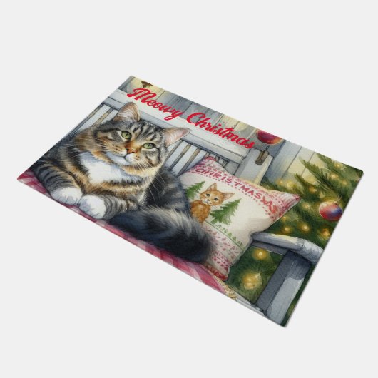Weihnachts-Main-Coon-Katze Fußmatte (Schrägansicht)