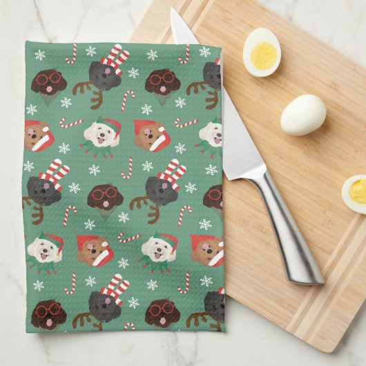 Weihnachts-Maltipoo-Hunde Geschirrtuch (Viertel Falte)