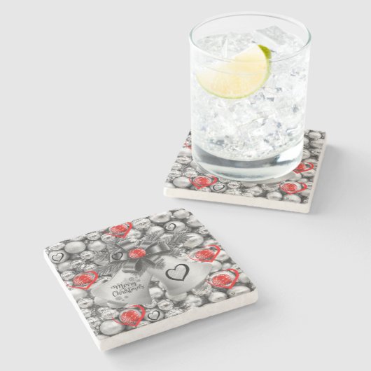 Weihnachts-Marble-Stone-Untersetzer, Frohe Weihnac Steinuntersetzer (Seitenansicht)