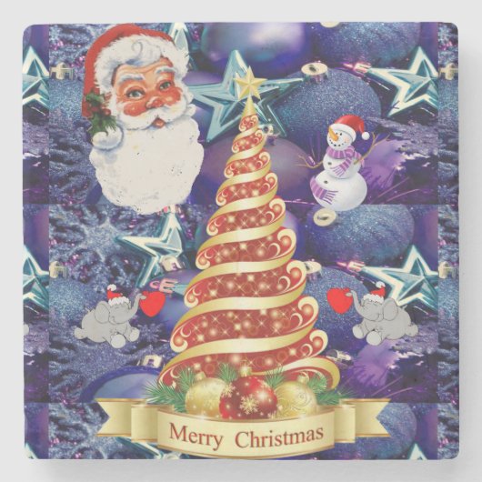 Weihnachts-Marble-Stone-Untersetzer, Frohe Weihnac Steinuntersetzer (Vorderseite)