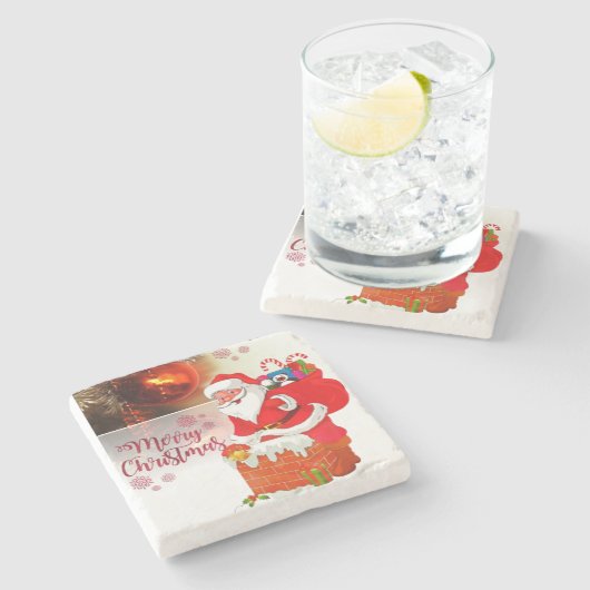 Weihnachts-Marble-Stone-Untersetzer, Frohe Weihnac Steinuntersetzer (Seitenansicht)