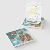 Weihnachts-Marble-Stone-Untersetzer, Frohe Weihnac Steinuntersetzer (Seitenansicht)