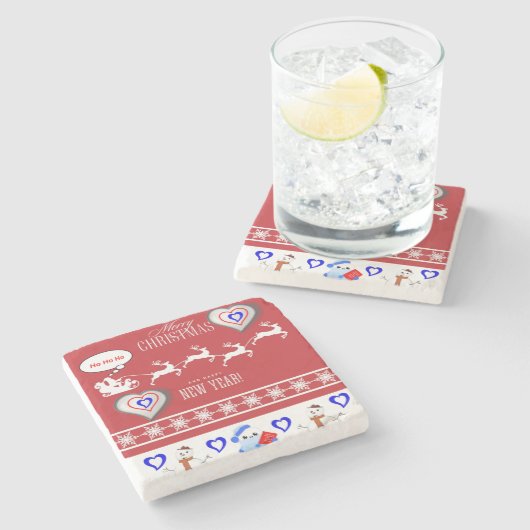 Weihnachts-Marble-Stone-Untersetzer, Frohe Weihnac Steinuntersetzer (Seitenansicht)