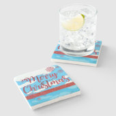 Weihnachts-Marble-Stone-Untersetzer, Frohe Weihnac Steinuntersetzer (Seitenansicht)