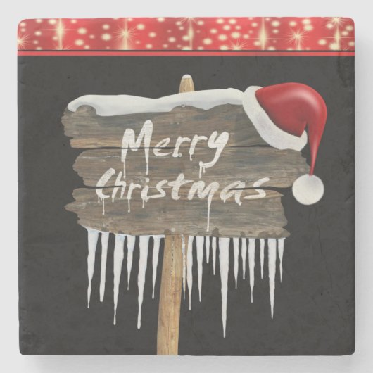 Weihnachts-Marble-Stone-Untersetzer, Frohe Weihnac Steinuntersetzer (Vorderseite)