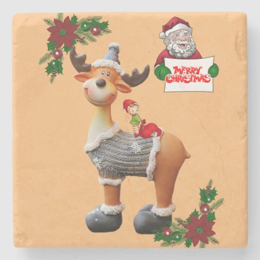 Weihnachts-Marble-Stone-Untersetzer, Frohe Weihnac Steinuntersetzer (Vorderseite)