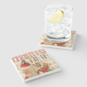 Weihnachts-Marble-Stone-Untersetzer, Frohe Weihnac Steinuntersetzer (Seitenansicht)