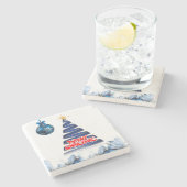 Weihnachts-Marble-Stone-Untersetzer, Frohe Weihnac Steinuntersetzer (Seitenansicht)