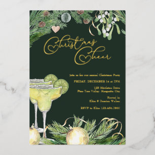 Weihnachts-Margarita- und Mistelparty Gold Folieneinladung