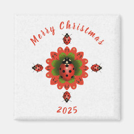 Weihnachts-Marienkäfer Rot Grün Weiß Quadrat Magnet