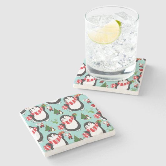 Weihnachts-Marmor-Stone-Untersetzer, Pinguin Steinuntersetzer (Seitenansicht)