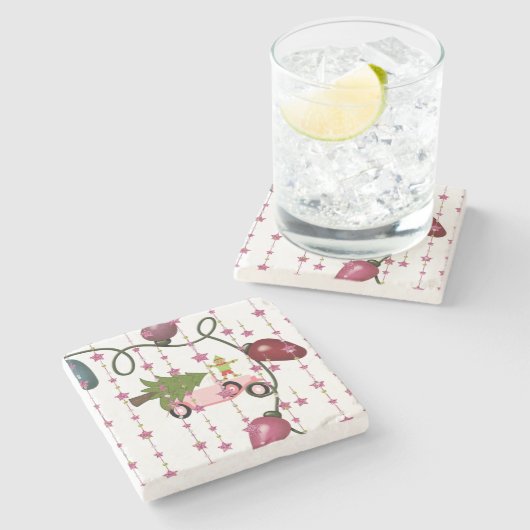 Weihnachts-Marmor Stone-Untersetzer, Rosa Elf Steinuntersetzer (Seitenansicht)