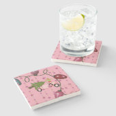 Weihnachts-Marmor Stone-Untersetzer, Rosa Elf Steinuntersetzer (Seitenansicht)