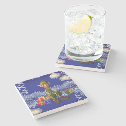 Weihnachts-Marmorstein-Untersetzer, Elf Steinuntersetzer (Seitenansicht)