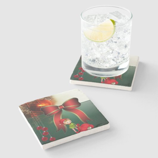 Weihnachts-Marmorstein-Untersetzer, Elf Steinuntersetzer (Seitenansicht)