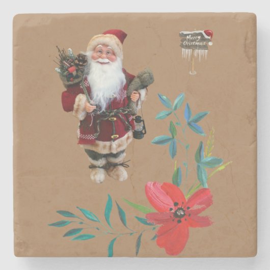 Weihnachts-Marmorstein-Untersetzer, Santa Steinuntersetzer (Vorderseite)