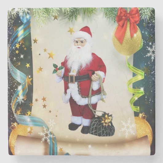 Weihnachts-Marmorstein-Untersetzer, Santa Steinuntersetzer (Vorderseite)
