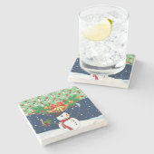 Weihnachts-Marmorstein-Untersetzer, Snowman Steinuntersetzer (Seitenansicht)