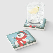 Weihnachts-Marmorstein-Untersetzer, Snowman Steinuntersetzer (Seitenansicht)