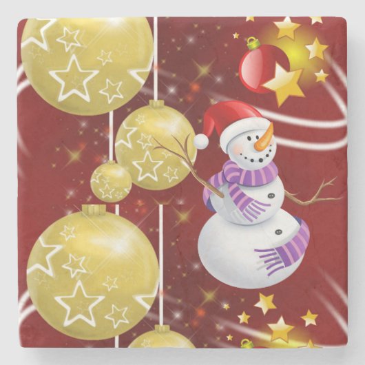 Weihnachts-Marmorstein-Untersetzer, Snowman Steinuntersetzer (Vorderseite)