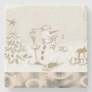 Weihnachts-Marmorstein-Untersetzer, Snowman Steinuntersetzer