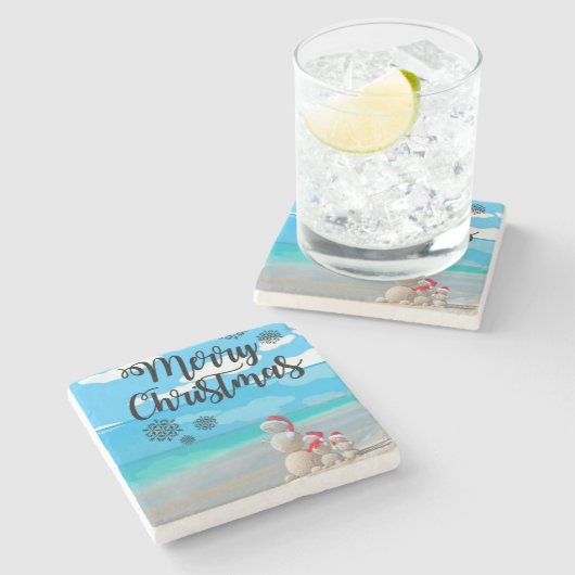 Weihnachts-Marmorstein-Untersetzer, Snowman Steinuntersetzer (Seitenansicht)