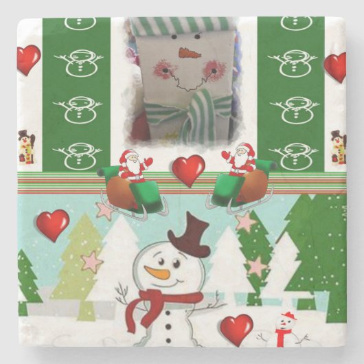 Weihnachts-Marmorstein-Untersetzer, Snowman Steinuntersetzer (Vorderseite)