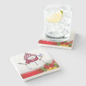 Weihnachts-Marmorstein-Untersetzer, Snowman Steinuntersetzer (Seitenansicht)