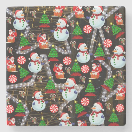 Weihnachts-Marmorstein-Untersetzer, Snowman Steinuntersetzer (Vorderseite)