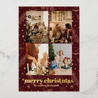 Weihnachts-Maroon-Folie Kiefern- und Sternenmuster Folieneinladung