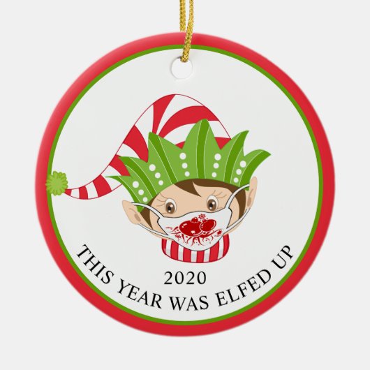 Weihnachts-Maske Elf 2020 Keramik Ornament (Vorne)