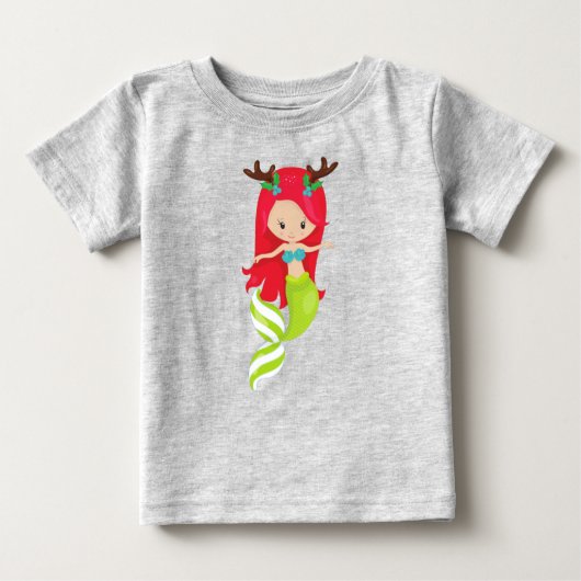 Weihnachts-Meerjungfrau, Antler, Mistletoe, Weihna Baby T-shirt (Vorderseite)