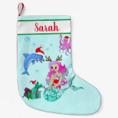 Weihnachts-Meerjungfrau öffnet Geschenke Kleiner Weihnachtsstrumpf (Vorderseite)