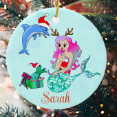 Weihnachts-Meerjungfrau öffnet Geschenke Name Keramik Ornament